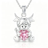 Sterling Silver Birthstone Highland Cow Pendant Necklace Birthday Christmas Gift