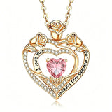 14K Gold Plated Rose Heart Birthstone Necklace for Women Engraved with I Love You for Always and Forever