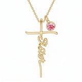 14K Gold Plated Birthstone Sister Cross  Pendant Necklace