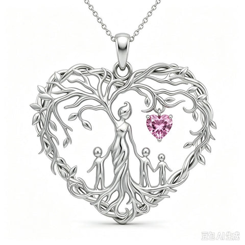 Sterling Silver Heart Pendant Birthstone Tree of Life Mother Child Family Necklace