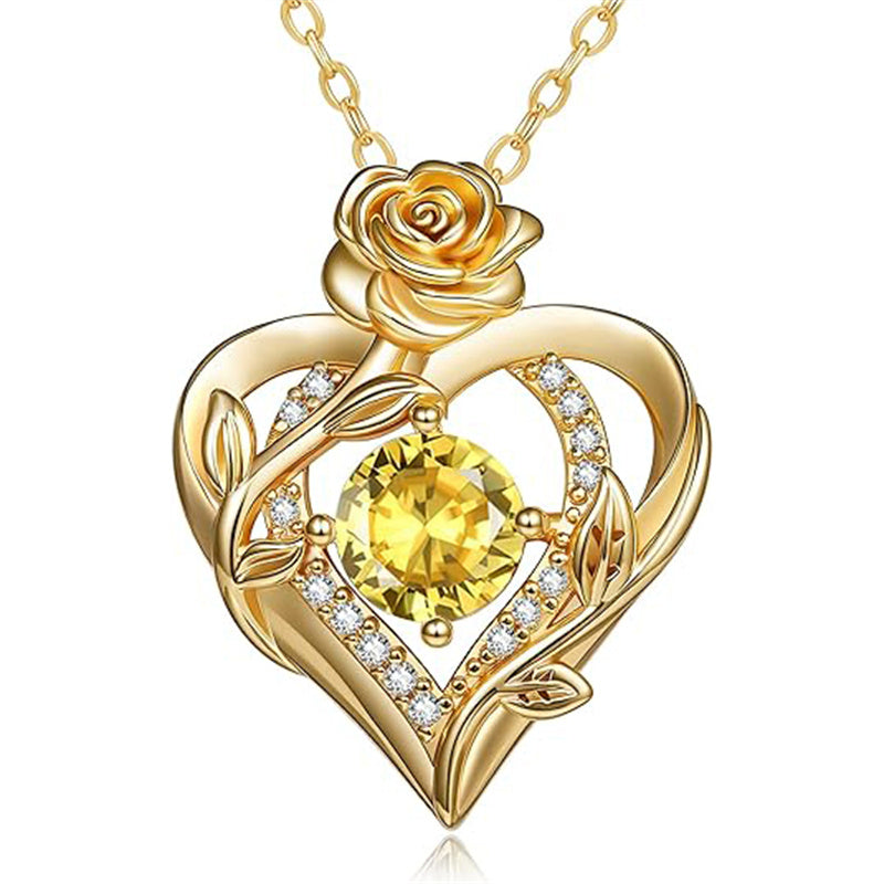 Sterling Silver Birthstone Rose Necklace for Women