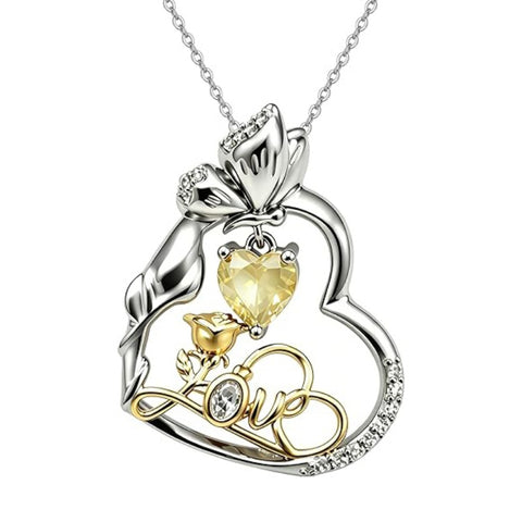 14K Gold Plated Birthstone Love Rose Pendant Necklace Anniversary Christmas Birthday Jewelry Gifts for Women