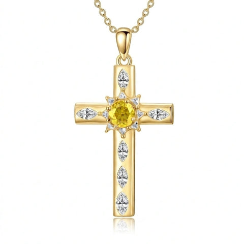 14K Gold Plated Birthstone Infinity  Cross Pendant NecklaceJewelry for Women