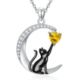 Sterling Silver Heart Birthstone Cat Pendant Necklace