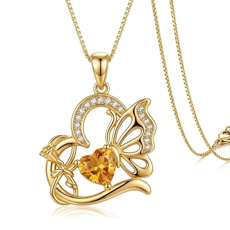 14K Gold Plated Heart Birthstone Infinity Cross Butterfly Necklace for Women