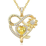 10K 14K 18K Yellow Gold  Birthstone Sunflower Pendant Necklace Engraved with You Are My Sunshine