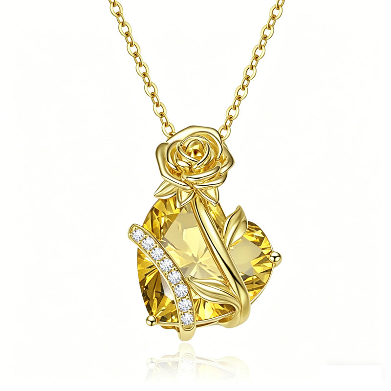 10K 14K 18K Gold Heart Birthstone Rose Pendant Necklace Gifts for Wife Girlfriend Mom Daughter Grandma