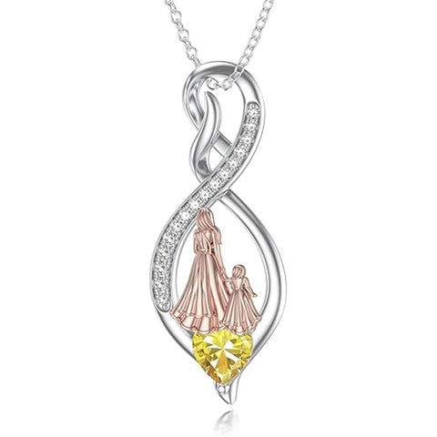 Sterling Silver Birthstone Infinity Heart Mother Daughter Pendant Necklace