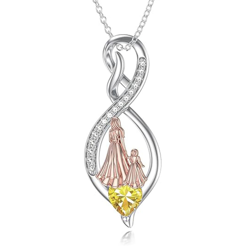 Sterling Silver Birthstone Infinity Heart Mother Daughter Pendant Necklace