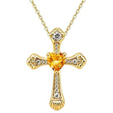 14K Gold Plated Heart Cut Cubic Zirconia Cross  Pendant Necklace For Women Religious Faith Jewelry