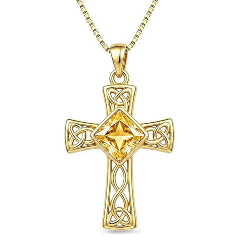 14K Gold Plated  Birthstone Cross Necklace  Pendant Necklace Mother's Day Birthday Gifts for Women