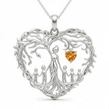Sterling Silver Heart Pendant Birthstone Tree of Life Mother Child Family Necklace