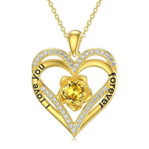 14K Gold Plated  Birthstone Rose Flower Pendant Necklace Birthday Wedding Anniversary Jewelry Gifts for Women