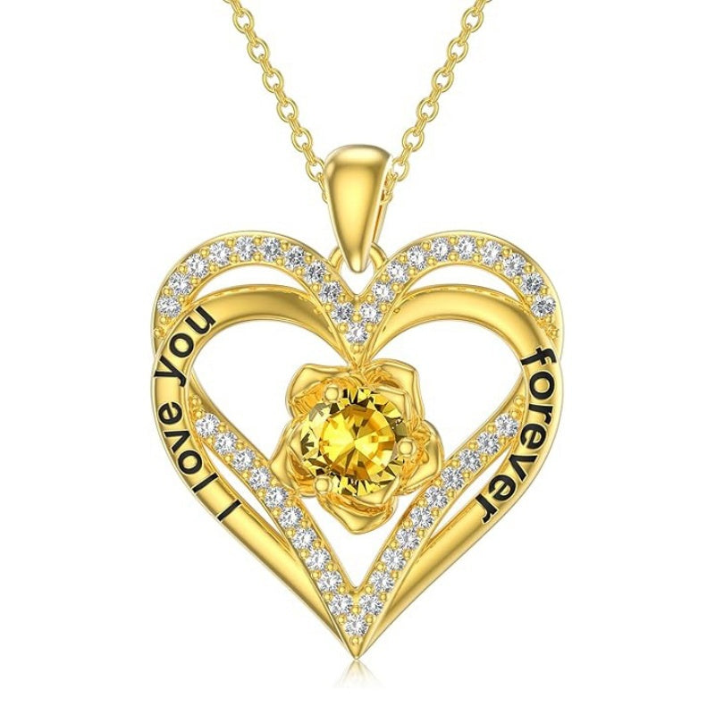 14K Gold Plated  Birthstone Rose Flower Pendant Necklace Birthday Wedding Anniversary Jewelry Gifts for Women