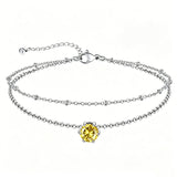 Sterling Silver  Round Birthstone Double Layer Charm Anklet