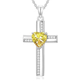 Sterling Silver 12 Birthstones Cross Religious Necklace for Women