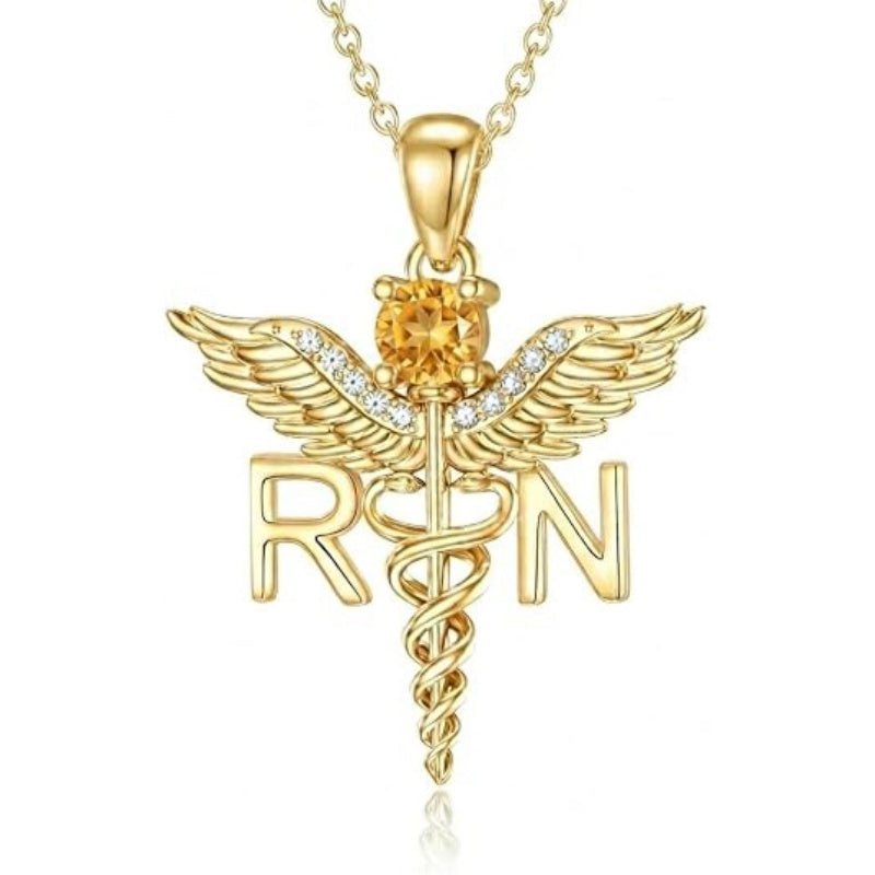 14K Gold  Plated Nurse Caduceus Necklace for Women  RN Registered Graduation Gift