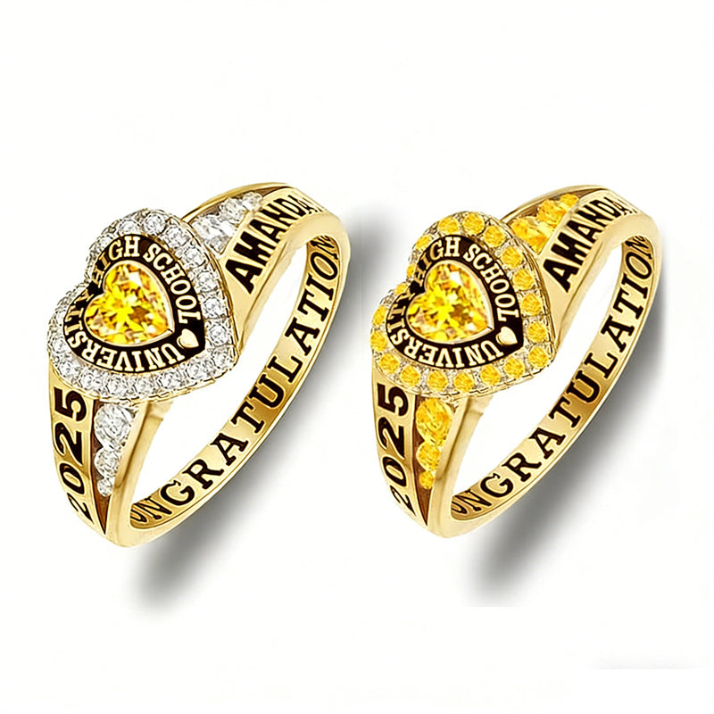 Copper Personalized Birthstone Engraved Class Rings for Women, College Senior High School Ring