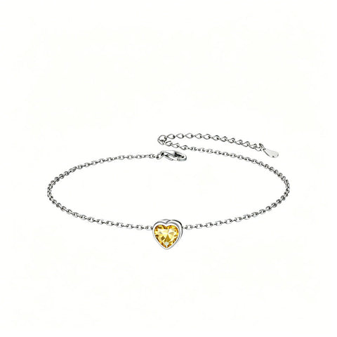 Sterling Silver Simple Dainty Round Heart Birthstone Single Layer Charm Anklet