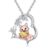 Sterling Silver Heart Birthstone Fox Pendant Necklace