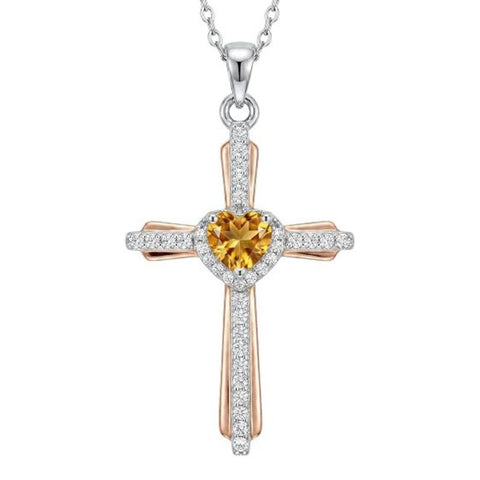14K Gold Plated Birthstone Cross Necklace for Women  Protection Jewelry