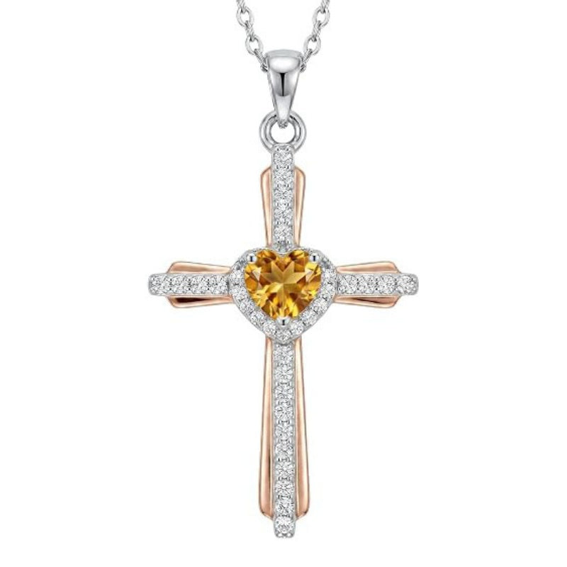 14K Gold Plated Birthstone Cross Necklace for Women  Protection Jewelry
