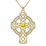 14K Gold Plated Birthstone Celtic Knotwork Cross Necklace for Women