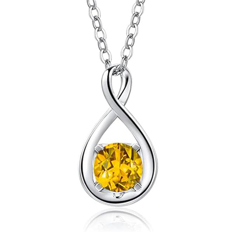 10K 14K 18K  White Gold Round Birthstone Infinity Necklace Mothers Day Gift
