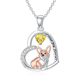 14K Gold Birthstone Corgi Pendant Necklace