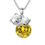 Sterling Silver Birthstone Teddy Bear Pendant Necklace Christmas Gifts for Women Children