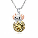 Sterling Silver 12 Month Birthstone Axolotl Pendant Necklace for Women