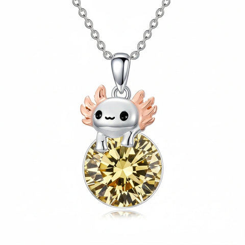 Sterling Silver 12 Month Birthstone Axolotl Pendant Necklace for Women