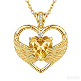 14K Gold Plated 12-Month Birthstone Infinity Angel Wings Pendant Necklace for Women