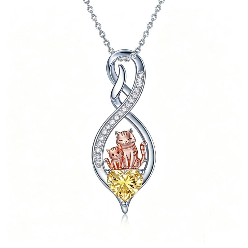 Sterling Silver 12 Month Birthstone Infinity Heart Animal Pendant Necklace Christmas Birthday Jewelry Gift