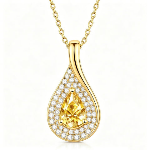 14K Gold  Plated 1CT Pear Teardrop Birthstone Pendant Necklace for Women