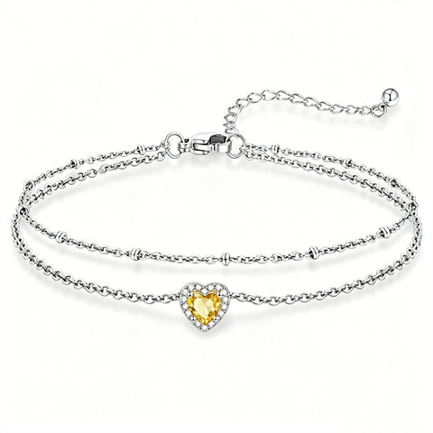 Sterling Silver Birthstone Double Layer Anklet for Beach Weddings, Summer Vacations & Pool Parties