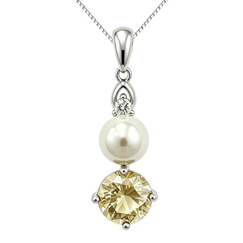 14K Gold Plated Birthstone 8MM  Round Pearl Pendant Necklace for Women