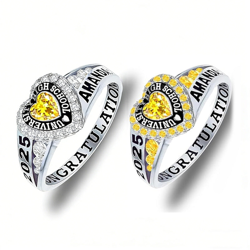 Copper Personalized Birthstone Engraved Class Rings for Women, College Senior High School Ring