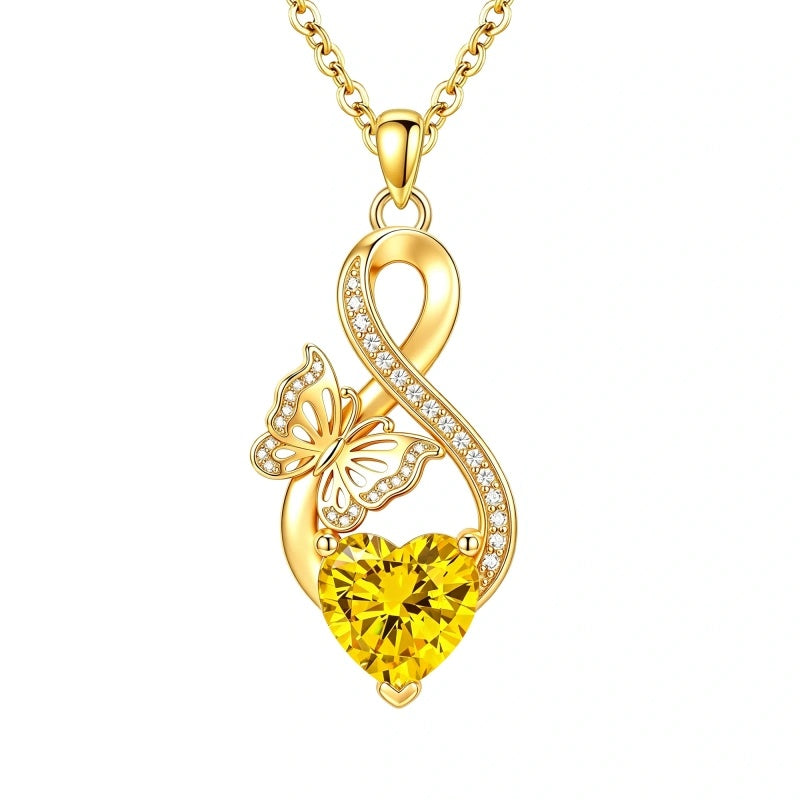 14K Gold Plated Infinity Birthstone  Butterfly Cross Necklace for Women