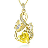 Heart Birthstone 14K  Gold Plated Butterfly Pendant Necklace for Women