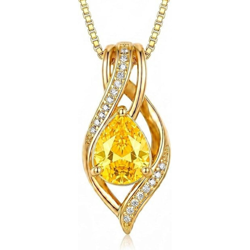 14K Gold Plated  Teardrop Birthstone Infinity Pendant Necklace for Women