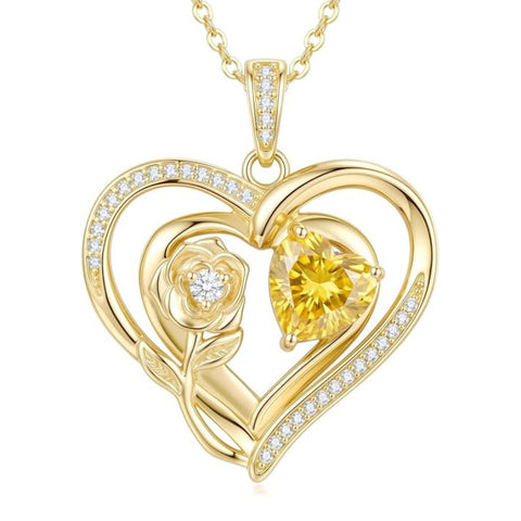 14K Gold Plated Birthstone Rose Heart Birthstone Necklace for Women
