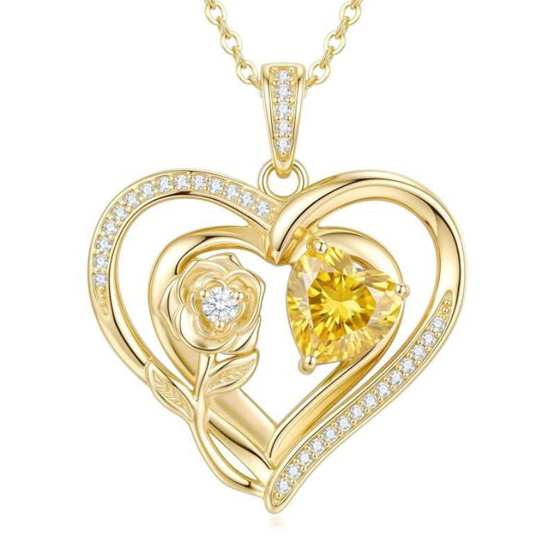 14K Gold Plated Birthstone Rose Heart Birthstone Necklace for Women