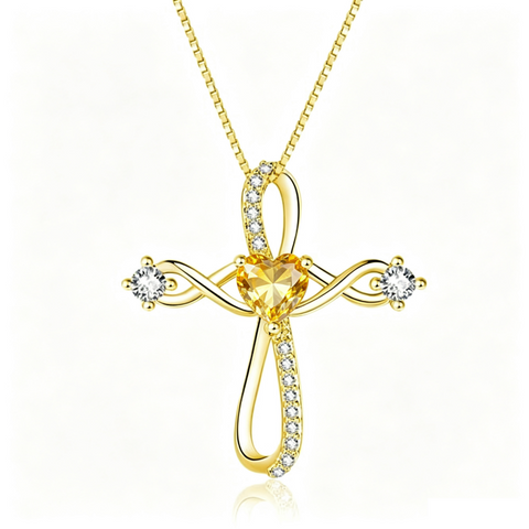 14K Gold Plated Heart Birthstone Infinity Religious Cross Pendant Necklace for Women