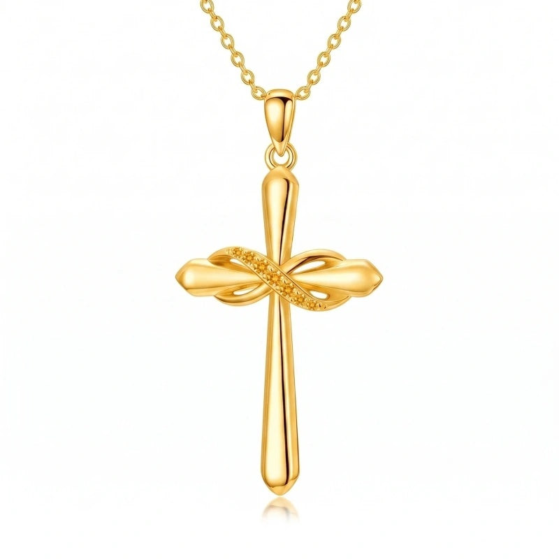 14K Gold Plated Birthstone Infinity  Cross Pendant NecklaceJewelry for Women