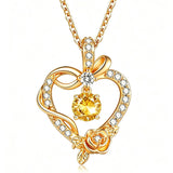 14K Gold Plated Round Birthstone Rose Flower Pendant Necklace for Women