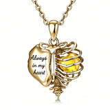 14K Gold Plated  Heart Birthstone Skeleton Necklace With Engraved