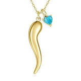 Heart Birthstone 14K Gold Plated Italian Horn Pendant Necklace Anniversary Birthday Gifts for Her