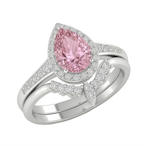 Sterling Silver 3.0CT Pear-Shaped Wedding  Engagement Ring Set For Women