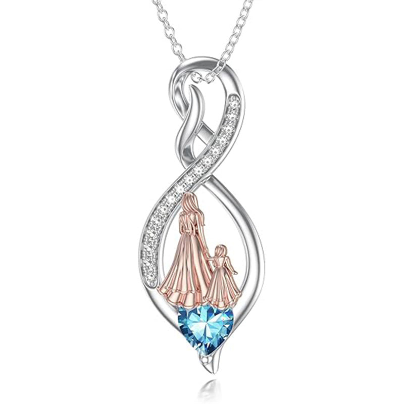 Sterling Silver Birthstone Infinity Heart Mother Daughter Pendant Necklace